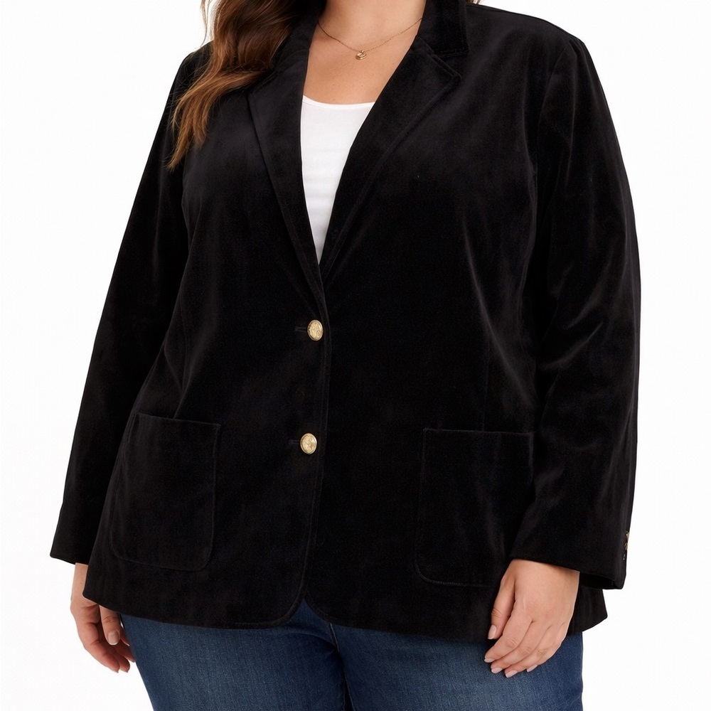 Talbots‎ velvet Black Women's Blazer with Gold Buttons 24W